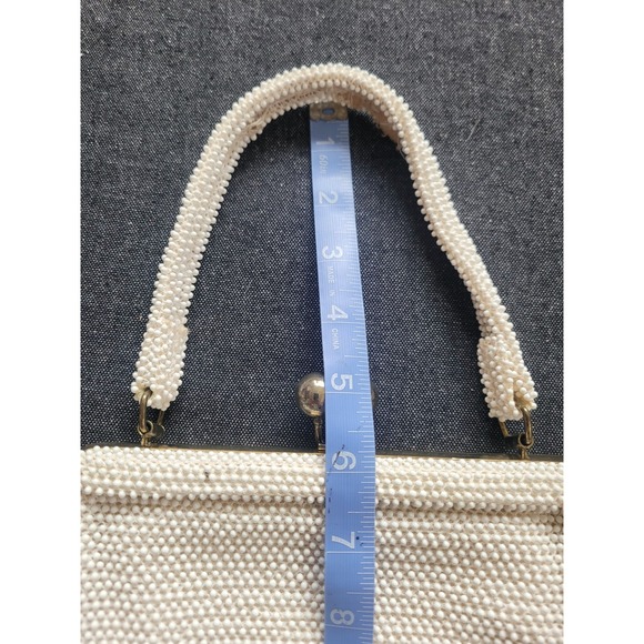 Vintage 50s 60s Corde Lumured‎ Bead White Ivory Kisslock Handbag Purse - Picture 8 of 12